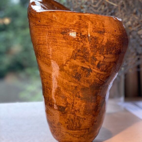 Vintage Handmade Glossy Ceramic Wood Print Vase - Picture 4 of 15